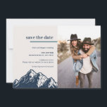 Modern Rustic Mountain Nature Outdoor Photo Save The Date<br><div class="desc">Can be fully customized to suit your needs. © Gorjo Designs. Made for you via the Zazzle platform. // Note: photo used is a placeholder image only. You will need to replace with your own photo before ordering/printing. If you need help with this please contact me. // Need help customizing...</div>
