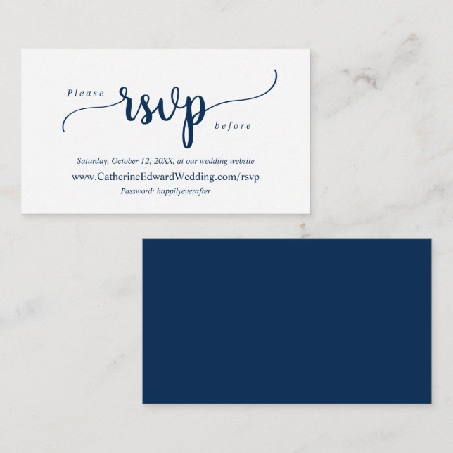 Modern Rustic, Navy Blue, Online RSVP website Enclosure Card (Front/Back)