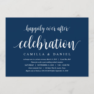 Modern Rustic, Navy Blue Script, Wedding Elopement Invitation