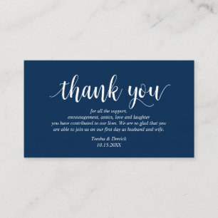 Modern Rustic Navy Blue Script, Wedding Thank you Enclosure Card