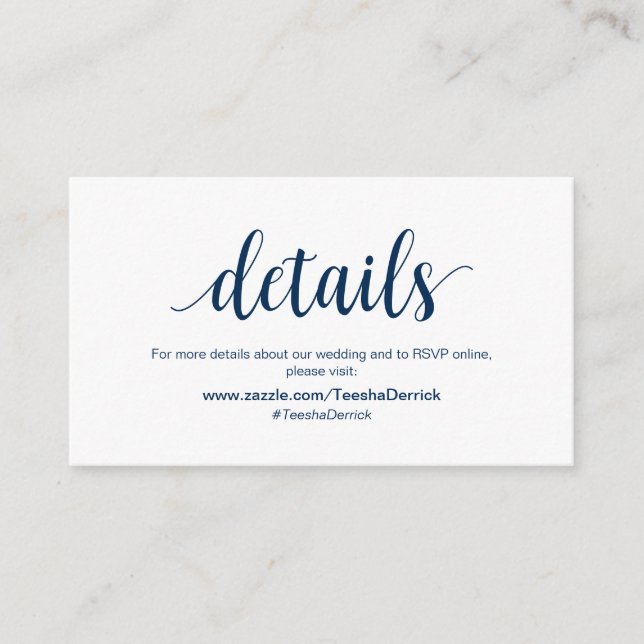Modern Rustic, Navy Blue, Wedding Details, RSVP Enclosure Card (Front)