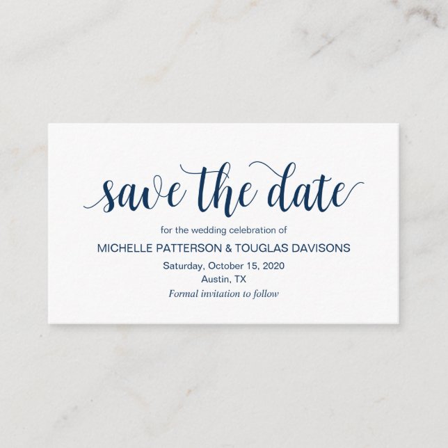 Modern Rustic, Navy Blue, Wedding Save the date Enclosure Card (Front)