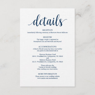Modern Rustic Navy Wedding Details Enclosure Card
