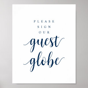 Modern Rustic Navy Wedding Our Guest Globe Poster