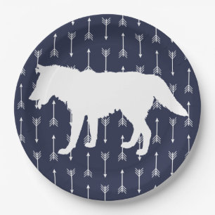 Modern Rustic Navy & White Wolf Arrows Paper Plate