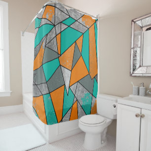Modern Rustic Orange Teal Grey Silver Geometric