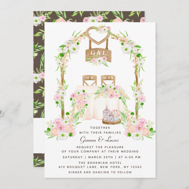 Modern Rustic Outdoor Watercolor Floral Wedding Invitation (Front/Back)