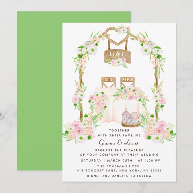 Modern Rustic Outdoor Watercolor Floral Wedding Invitation (Front/Back)