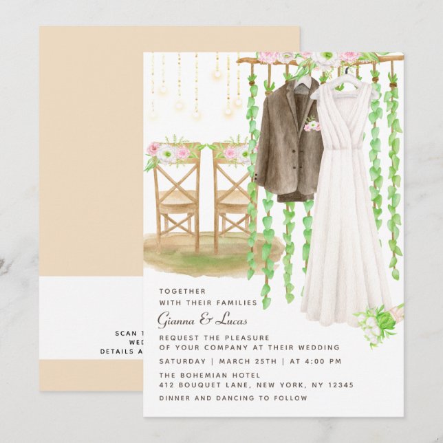 Modern Rustic Outdoor Watercolor Floral Wedding Invitation (Front/Back)