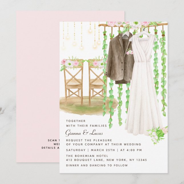 Modern Rustic Outdoor Watercolor Floral Wedding Invitation (Front/Back)