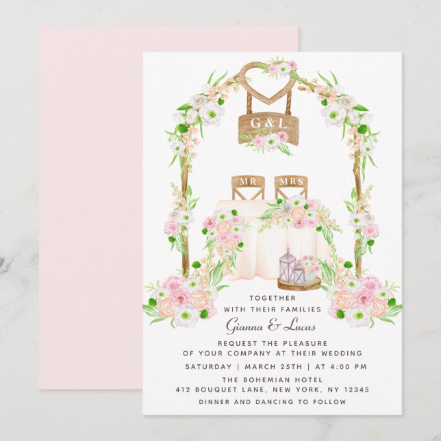 Modern Rustic Outdoor Watercolor Floral Wedding Invitation (Front/Back)