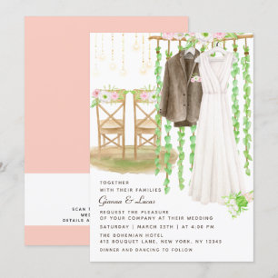 Modern Rustic Outdoor Watercolor Floral Wedding Invitation