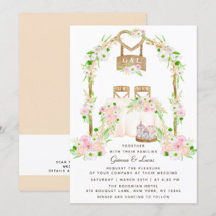 Modern Rustic Outdoor Watercolor Floral Wedding Invitation