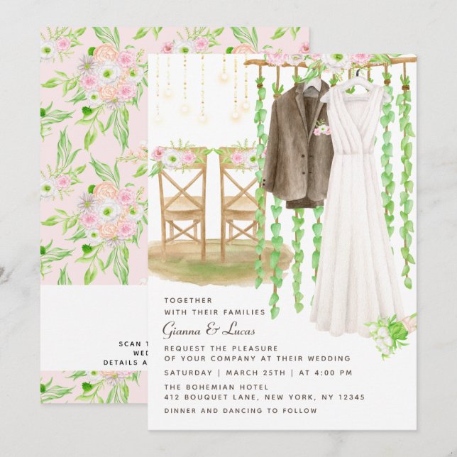 Modern Rustic Outdoor Watercolor Floral Wedding Invitation (Front/Back)
