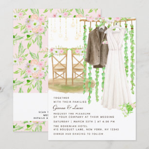 Modern Rustic Outdoor Watercolor Floral Wedding Invitation