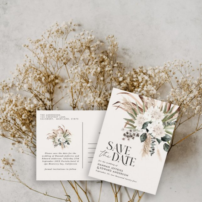 Modern rustic pampas eucalyptus botanical elegant  announcement postcard (Creator Uploaded)