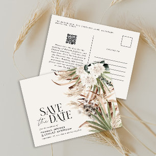 Modern rustic pampas eucalyptus botanical QR code Announcement Postcard
