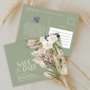 Modern rustic pampas eucalyptus botanical QR code  Announcement Postcard