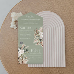 modern rustic pampas eucalyptus wedding QR code Al All In One Invitation