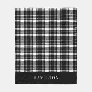  Modern Rustic Personalized Black and White Plaid Fleece Blanket