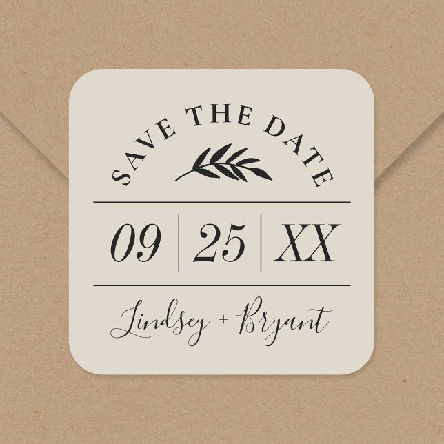 Modern Rustic Personalized Save the Date Square Sticker (Creator Uploaded)
