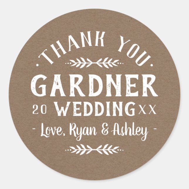 Modern Rustic Personalized Wedding Favour Stickers (Front)
