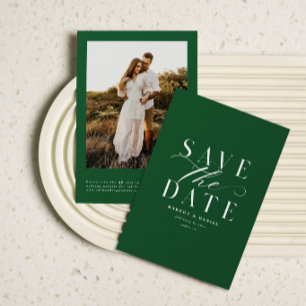 Modern Rustic Photo Save The Date Green QR Code