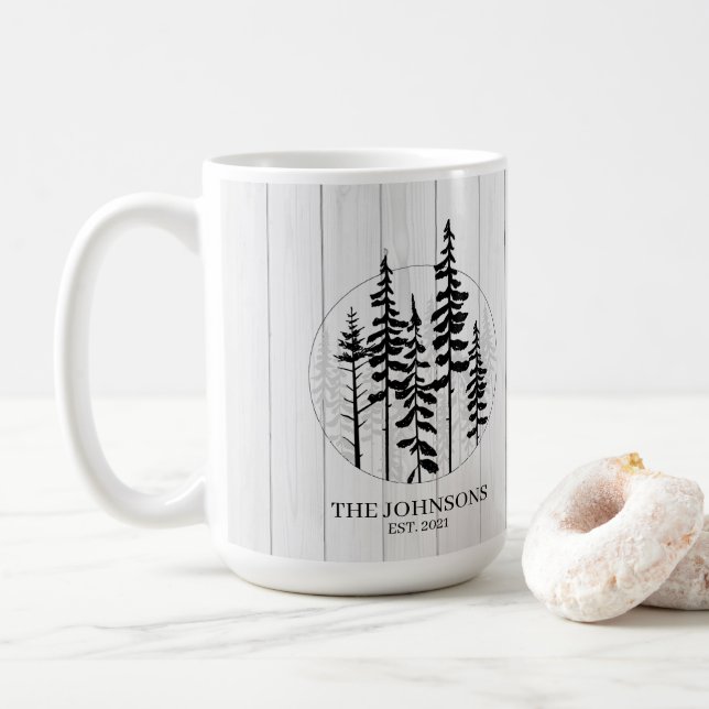 Modern Rustic Pine Tree Farmhouse Coffee Mug (With Donut)