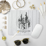 Modern Rustic Pine Tree Farmhouse Mouse Pad<br><div class="desc">This festive,  cozy farmhouse style mouse pad features a hand painted pine tree forest silhouettes on faux white farmhouse wood background with family name and est. date. perfect gift for newly weds & first chistmas married or house warming gift.Copyright Anastasia Surridge for The Christmas Shop,  all rights reserved.</div>