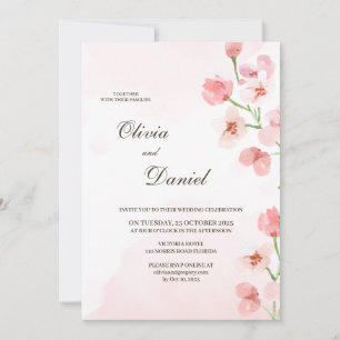 Modern Rustic Pink Flowers Wedding  Invitation
