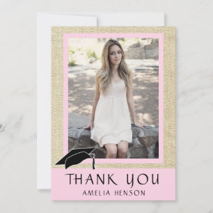 Modern Rustic Pink Photo Graduation  Thank You Card