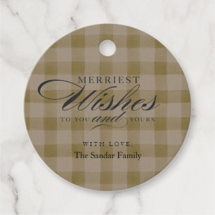 Modern Rustic Plaid Gift Tags Round Personalized 