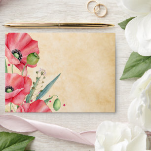 Modern Rustic Poppy Floral Wedding Envelope