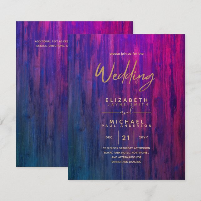 Modern Rustic Purple Gold Budget Wedding Invites (Front/Back)