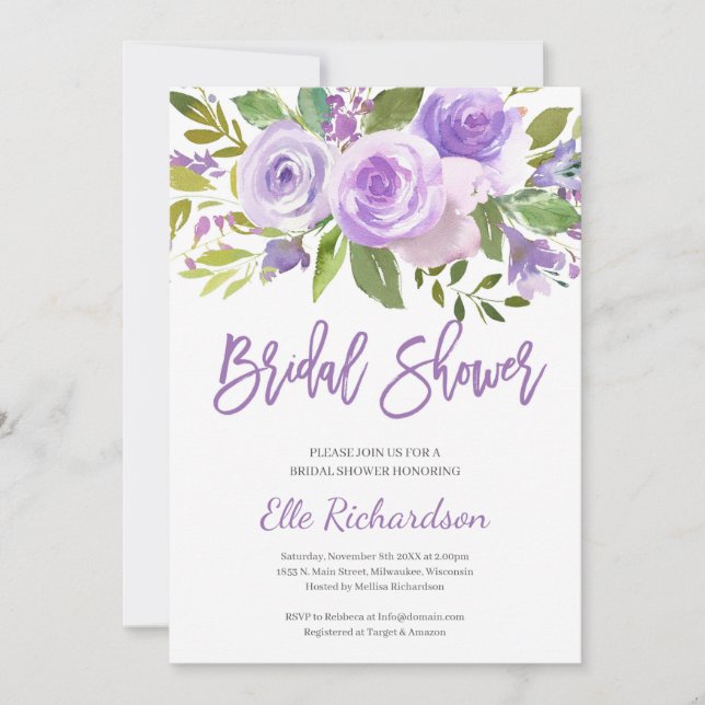Modern Rustic Purple Wreath Bridal Shower Invitation (Front)