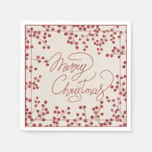 Modern Rustic Red Fire Berry Merry Christmas Napkin
