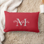 Modern rustic red personal monogram and name lumbar pillow<br><div class="desc">Modern rustic red personal monogram and name Pillow.</div>