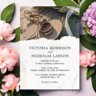 Modern Rustic Rings Photo Wedding Invitation
