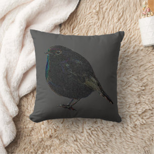 Modern rustic Robin bird on dark gray Throw Pillow