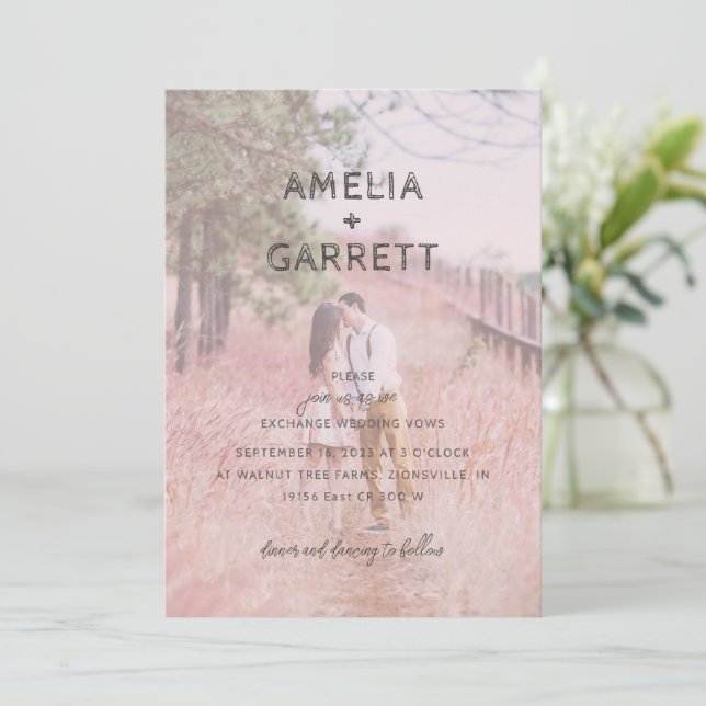 Modern Rustic Romantic Pink Overlay Add Your Photo Invitation (Standing Front)