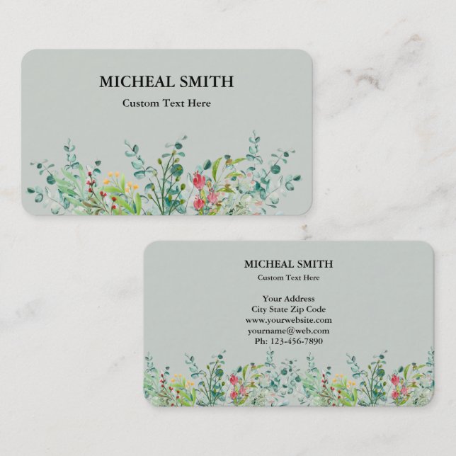 Modern Rustic Romantic Wildflowers Business Card (Front/Back)
