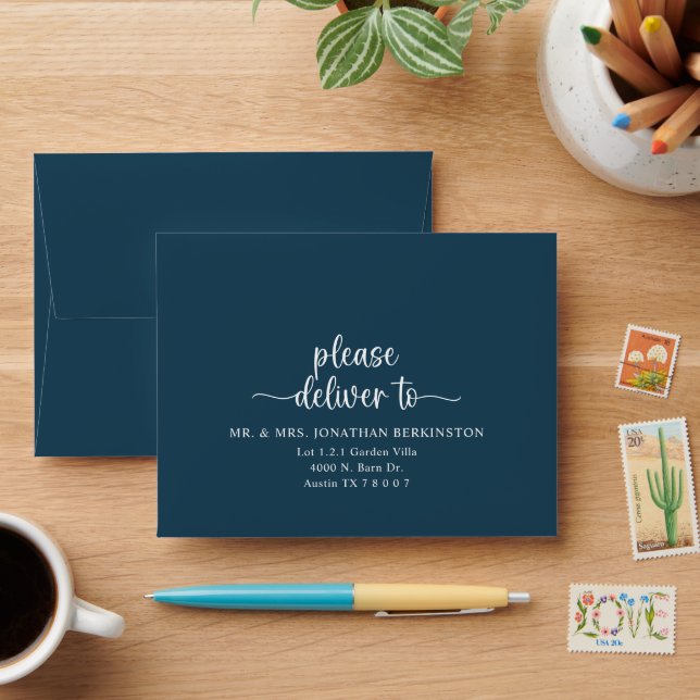 Modern Rustic RSVP, Please deliver to Envelope (Desk)