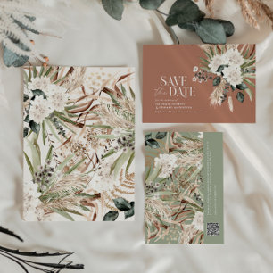 Modern rustic rust eucalyptus botanical QR code Save The Date