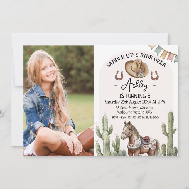 Modern Rustic Saddle Up Horse Birthday Invitation (Front)