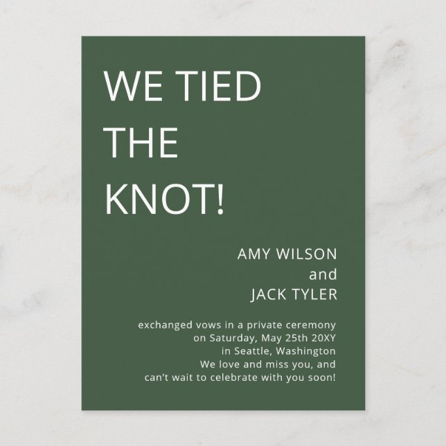 Modern Rustic Sage Green Wedding Announcement Postcard (Front)