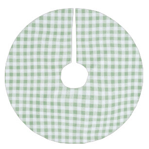Modern Rustic Sage White Gingham Check Brushed Polyester Tree Skirt