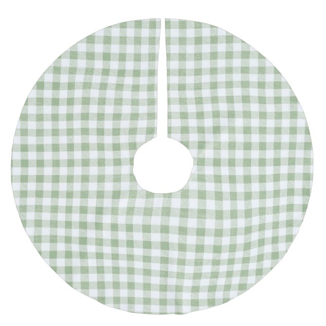 Modern Rustic Sage White Gingham Check Brushed Polyester Tree Skirt (Front)