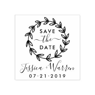 Modern Rustic Save The Date Wedding Announcement Rubber Stamp