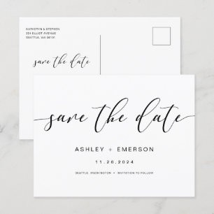 Modern Rustic Script Calligraphy Save The Date Postcard