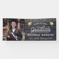 Modern Rustic Script Gold Graduation Photo Wood